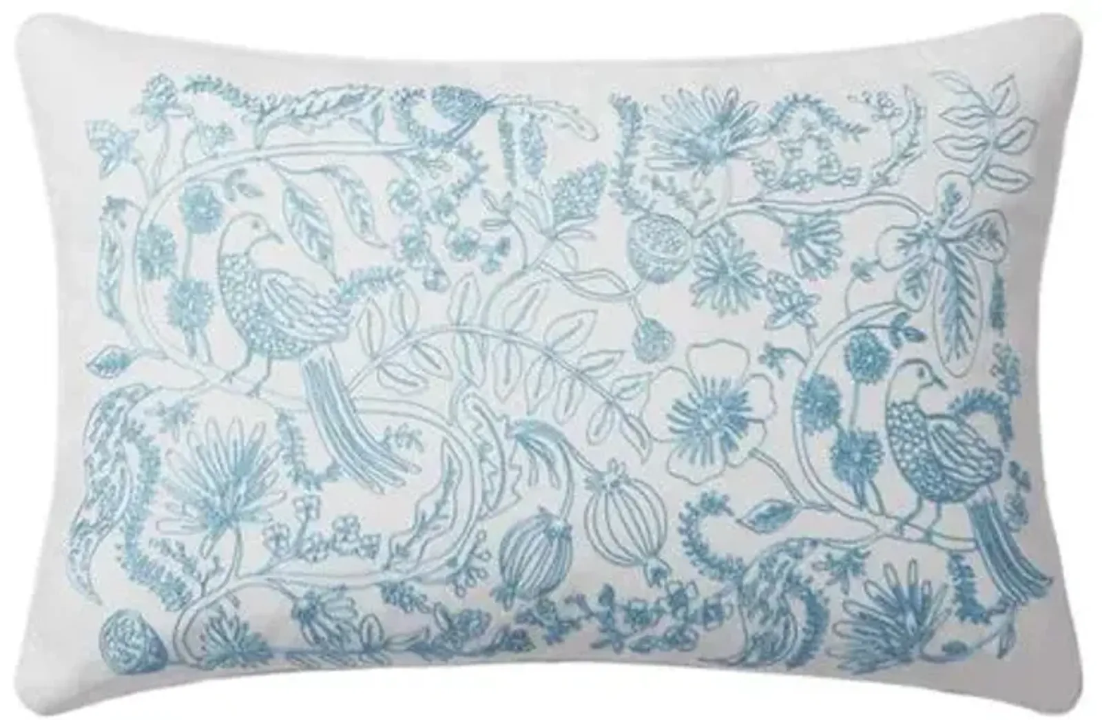 Aviary Lumbar Pillow - White/Blue - Rifle Paper Co. x Loloi