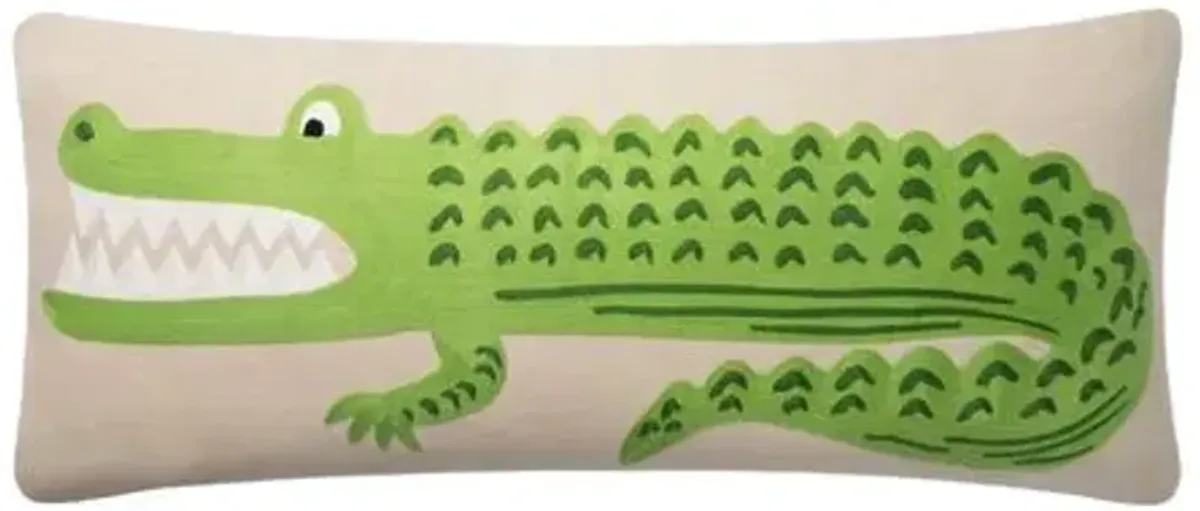 Croc Lumbar Pillow - Green/Ivory - Rifle Paper Co. x Loloi