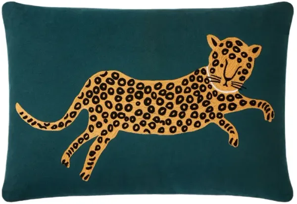 Tiger Lumbar Pillow, Teal/Gold