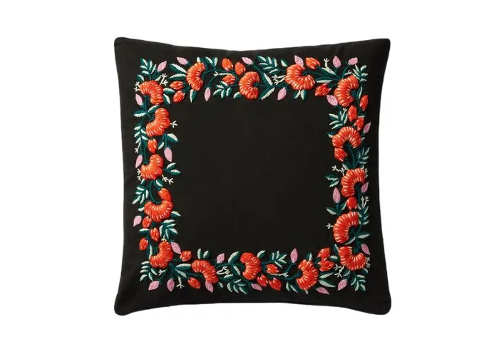 Abstract Floral Border Pillow - Black - Rifle Paper Co. x Loloi