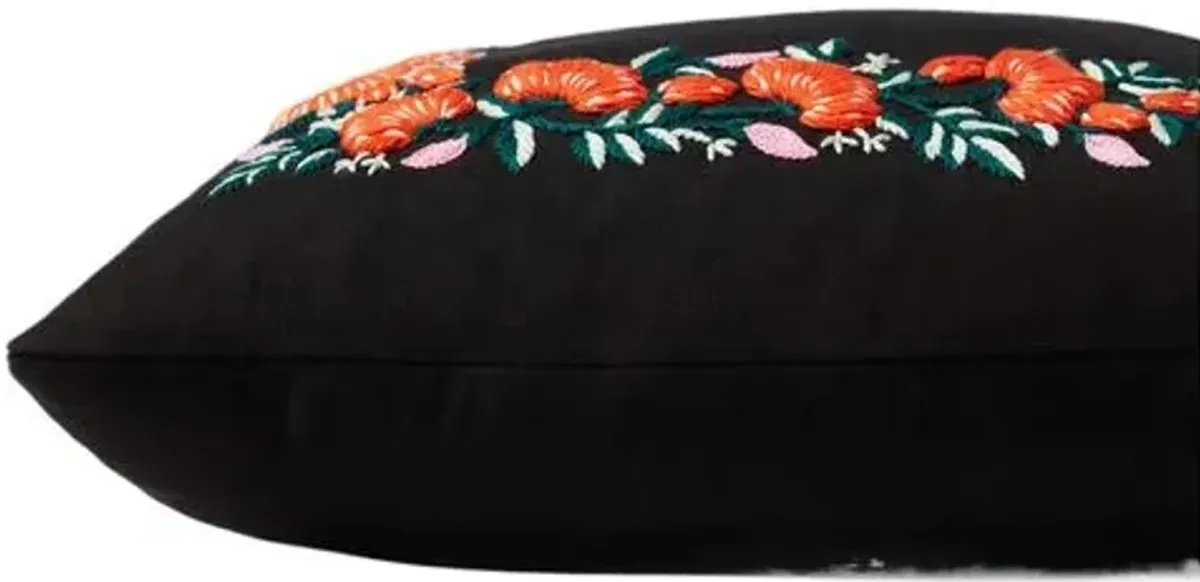 Abstract Floral Border Pillow - Black - Rifle Paper Co. x Loloi