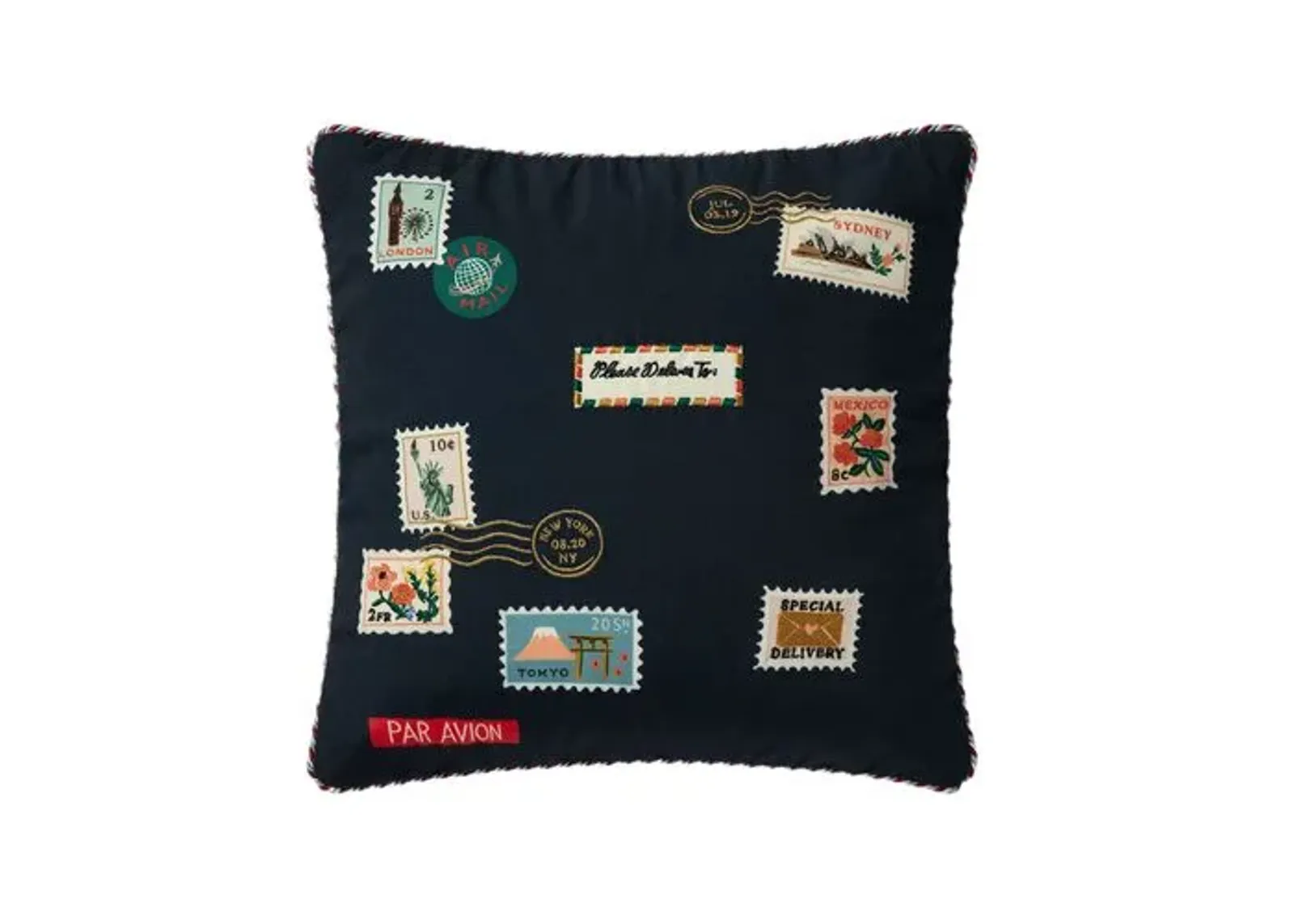 Postage Stamps Pillow - Navy - Rifle Paper Co. x Loloi