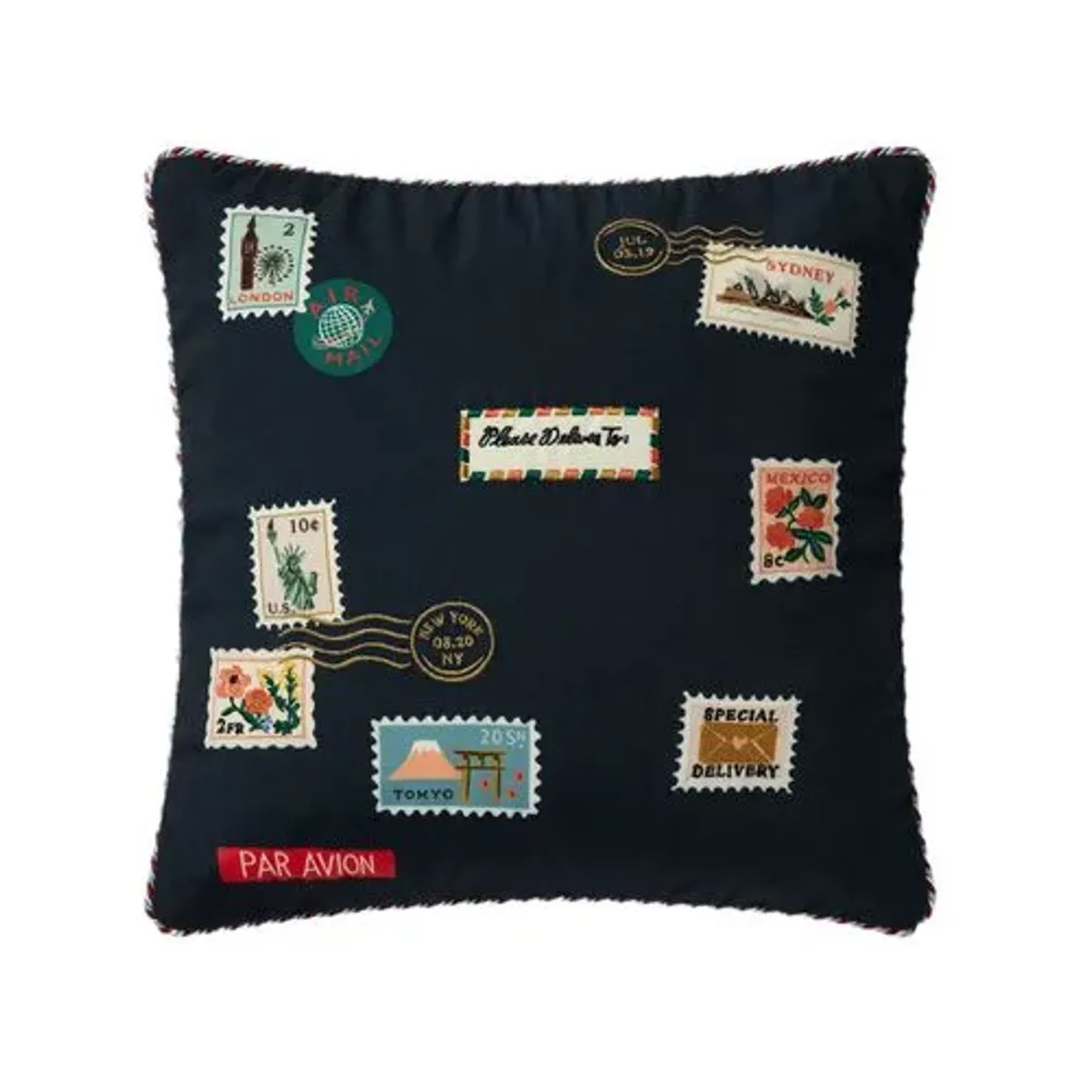 Postage Stamps Pillow - Navy - Rifle Paper Co. x Loloi