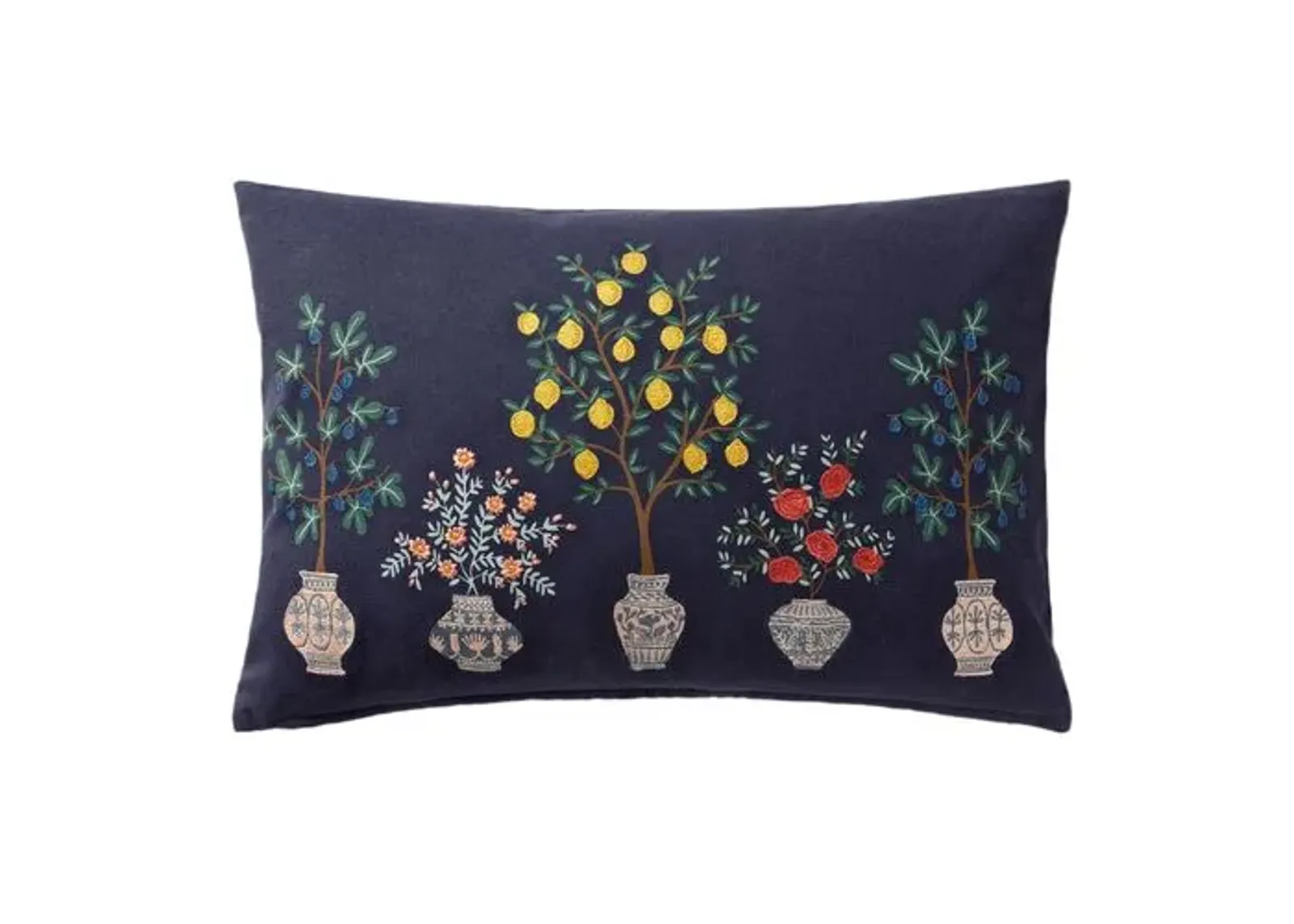 Hazel Floral Lumbar Pillow - Navy - Rifle Paper Co. x Loloi