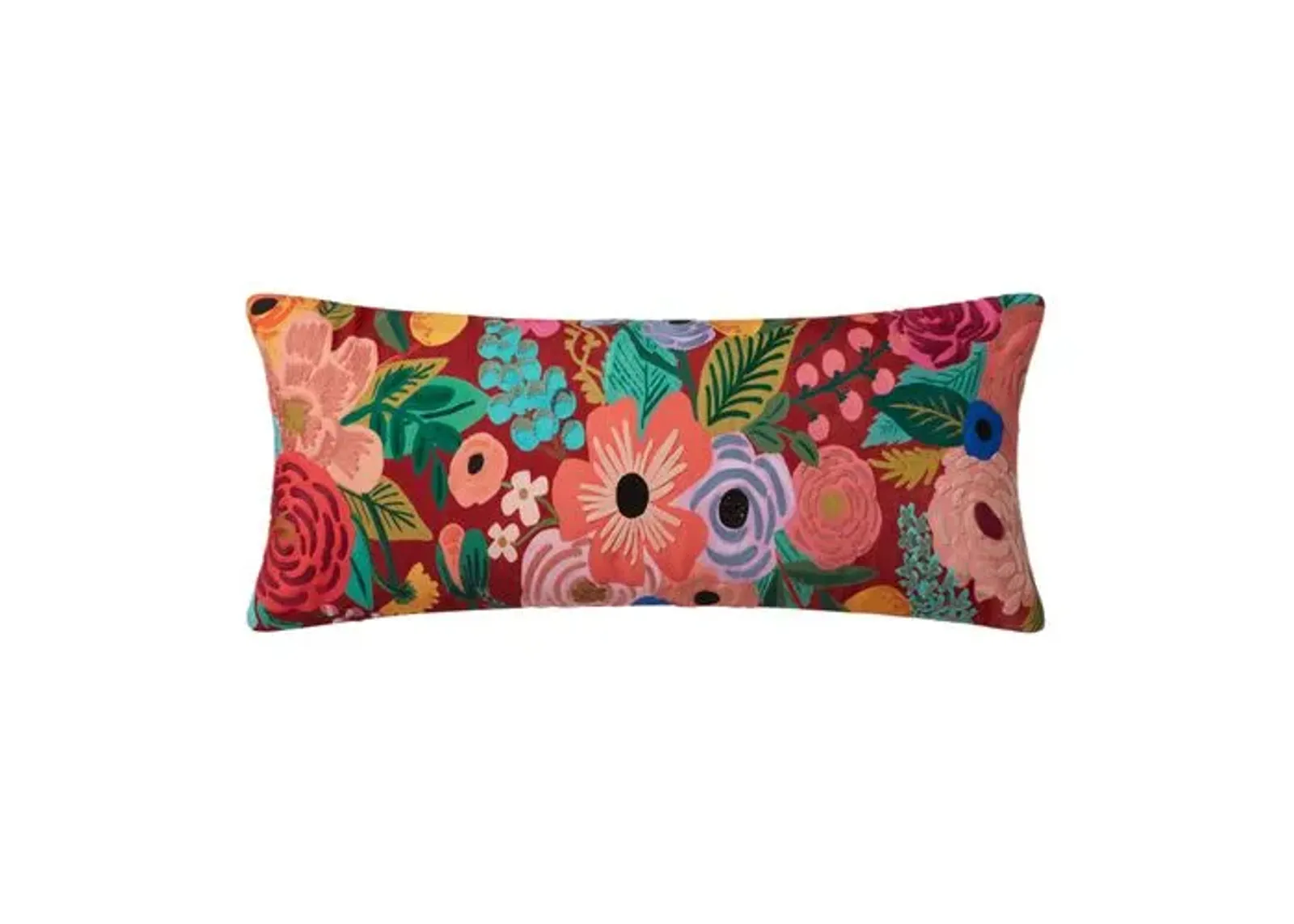 Ivy Floral Lumbar Pillow - Rust - Rifle Paper Co. x Loloi