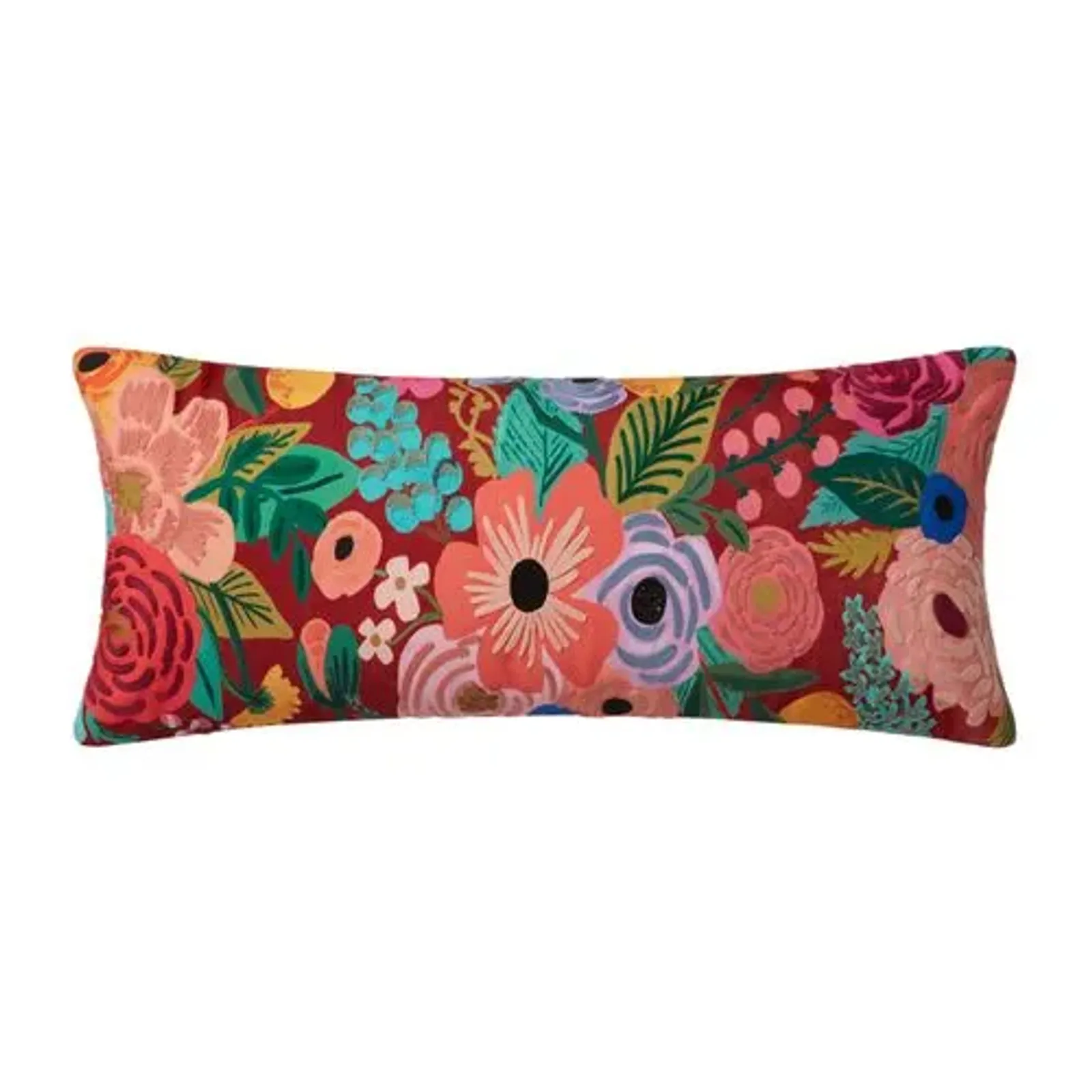 Ivy Floral Lumbar Pillow - Rust - Rifle Paper Co. x Loloi