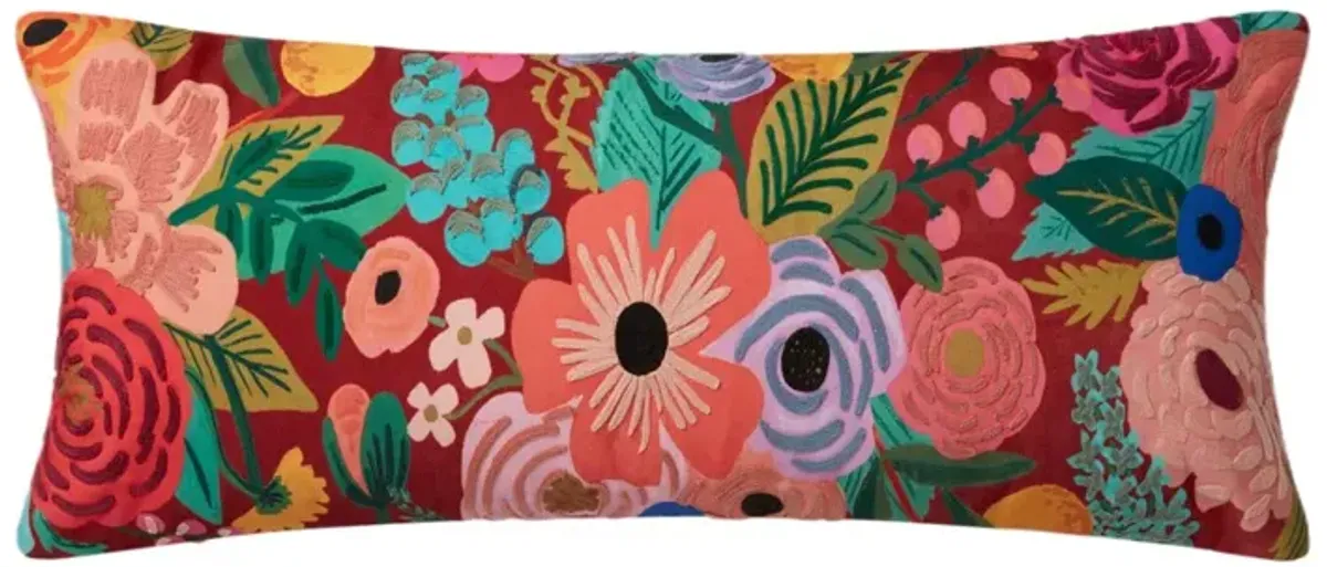Ivy Floral Lumbar Pillow, Rust