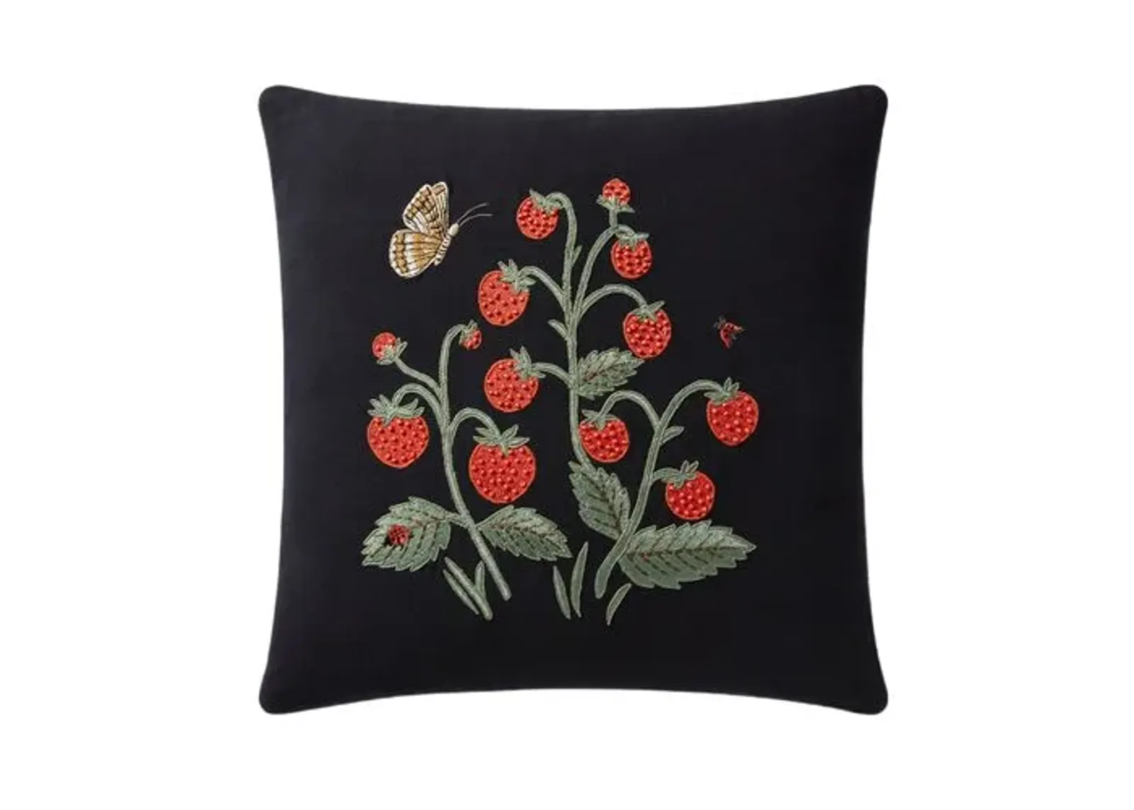 Strawberries Pillow - Black - Rifle Paper Co. x Loloi