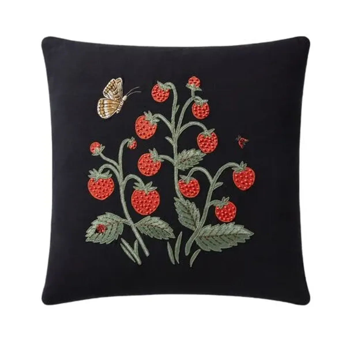 Strawberries Pillow - Black - Rifle Paper Co. x Loloi