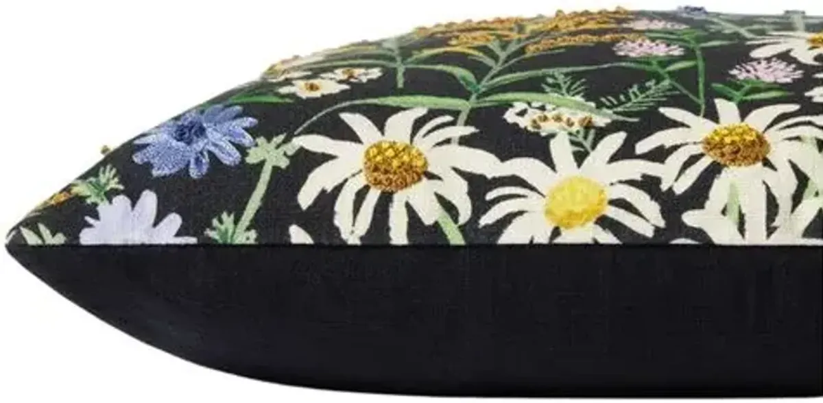 Wildflowers Pillow - Black - Rifle Paper Co. x Loloi