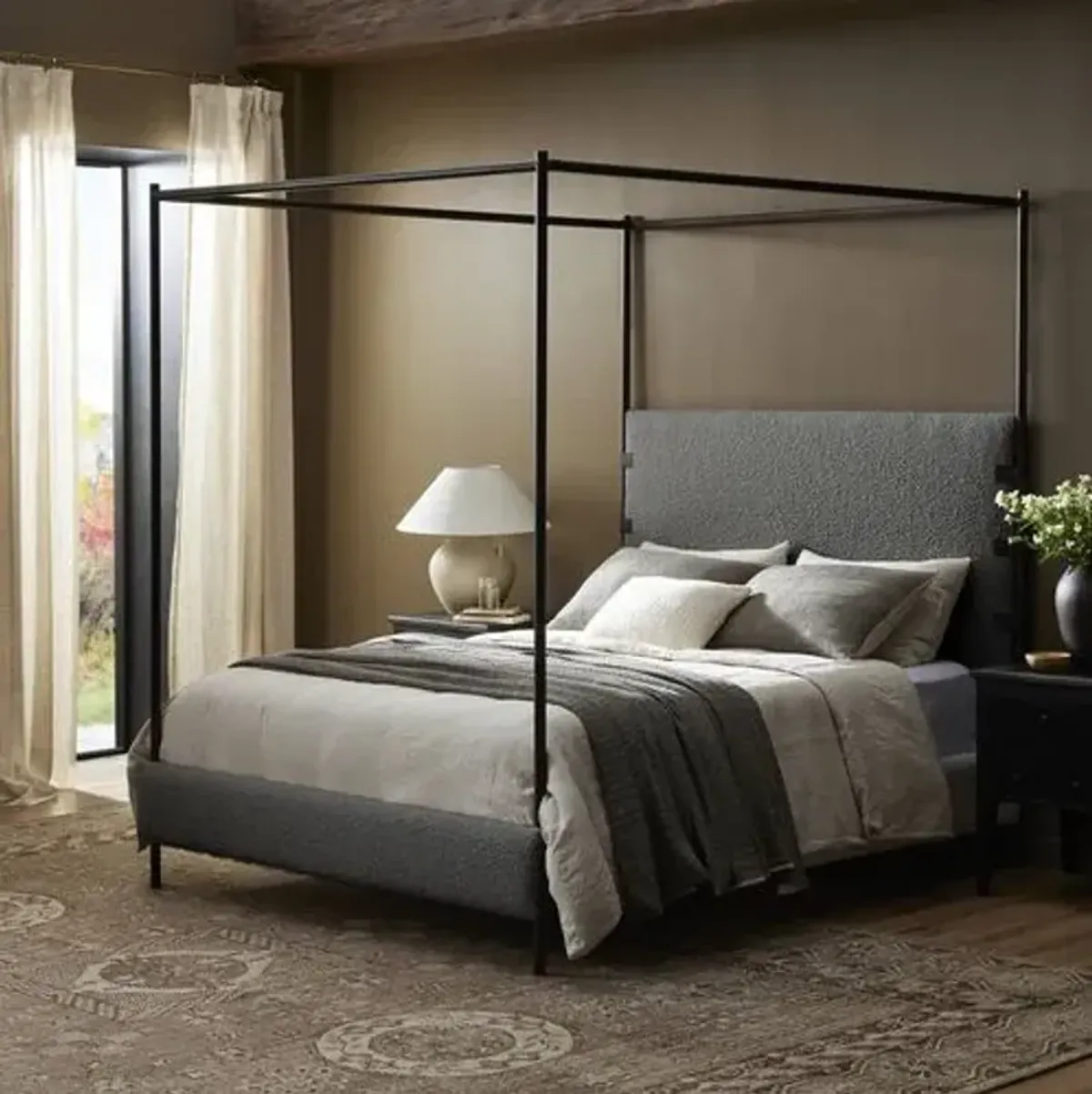 Winslow Boucle Canopy Bed - Gray