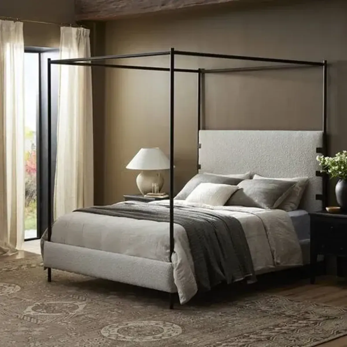 Winslow Boucle Canopy Bed - Brown