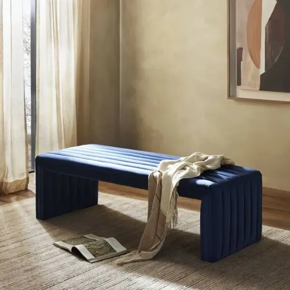 Vivian Velvet Bench - Blue