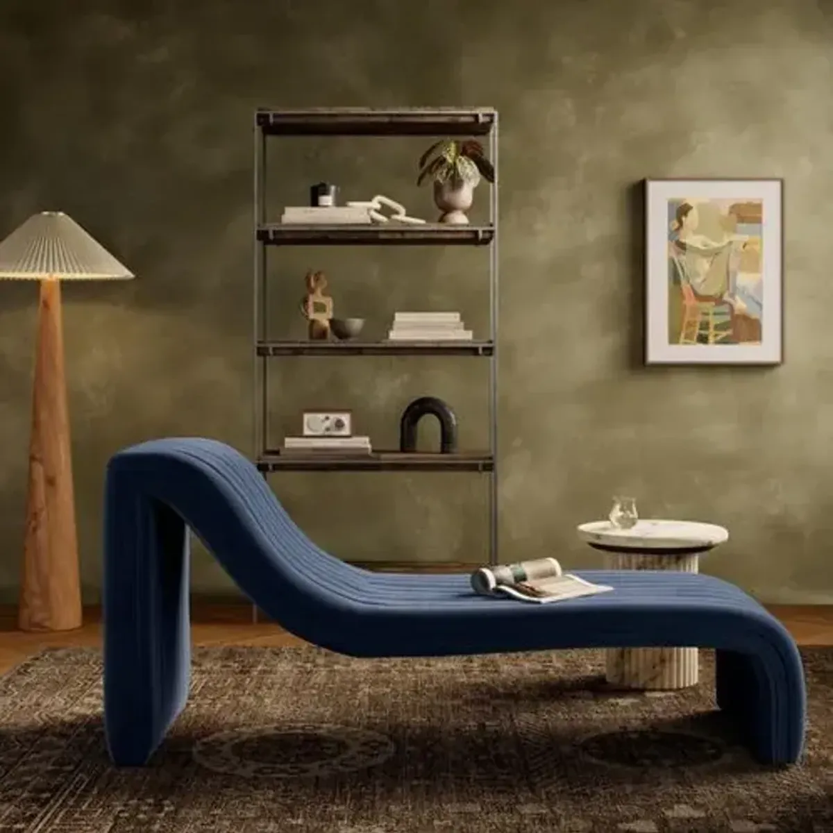 Vivian Velvet Chaise Lounge - Blue - Comfortable, Sturdy, Stylish