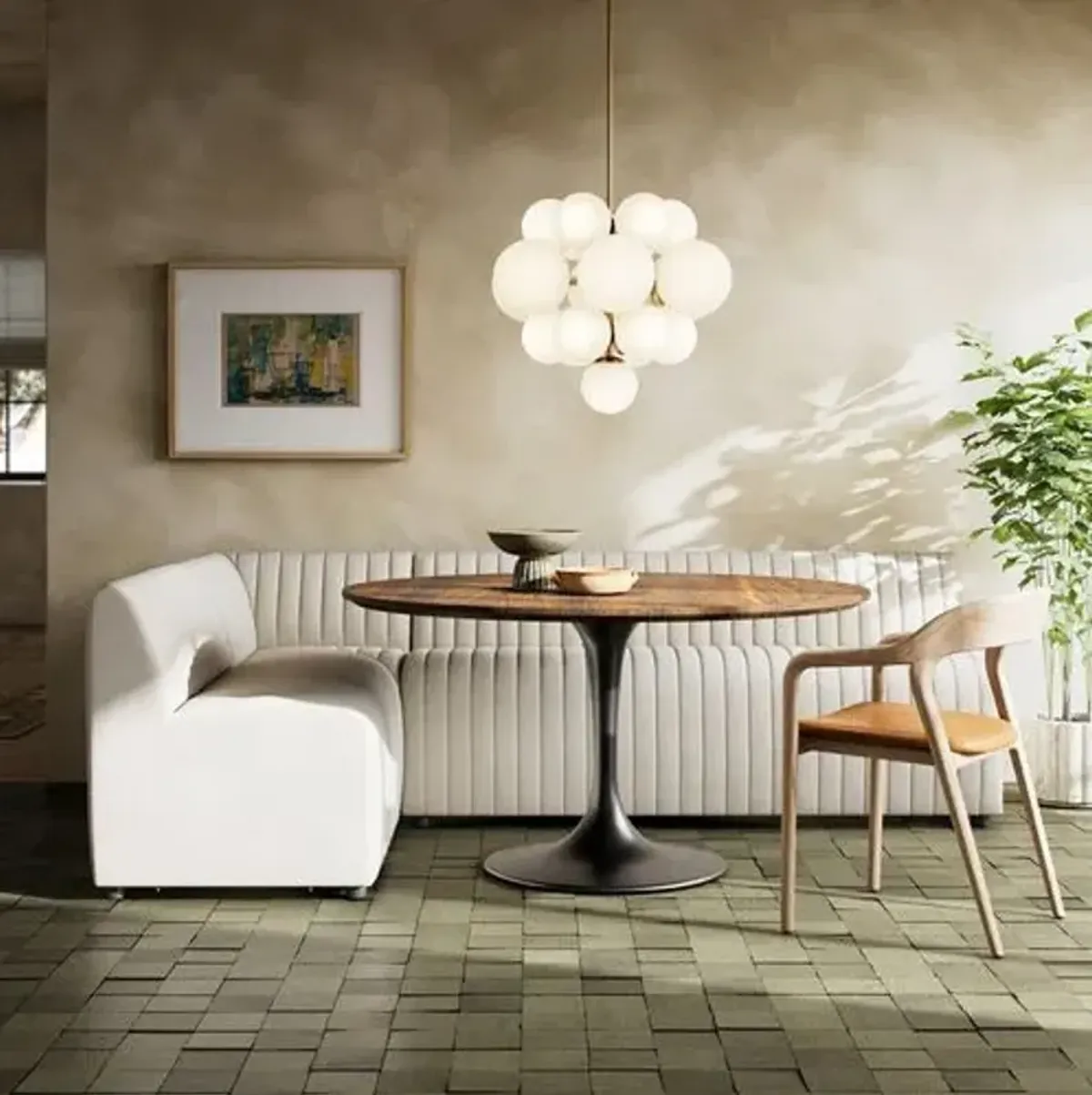 Deacon Channel Tufted L-Shape Dining Banquette - Beige