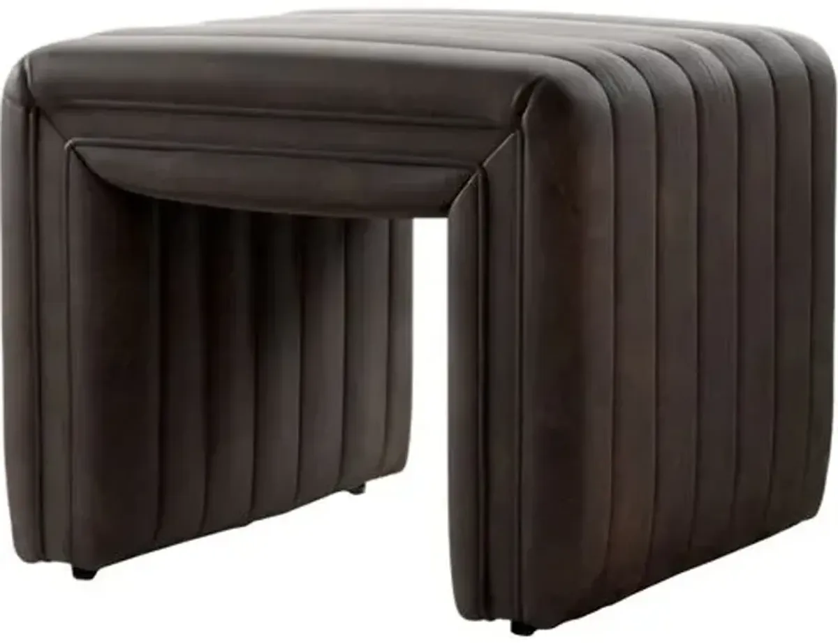 Vivian Leather Ottoman - Brown