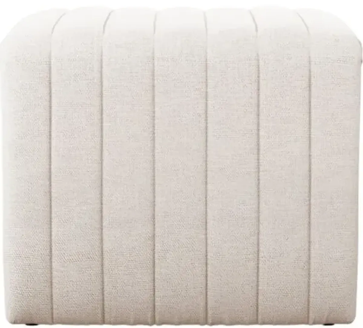 Deacon Channel Tufted Linen Ottoman - Dover Crescent - Ivory