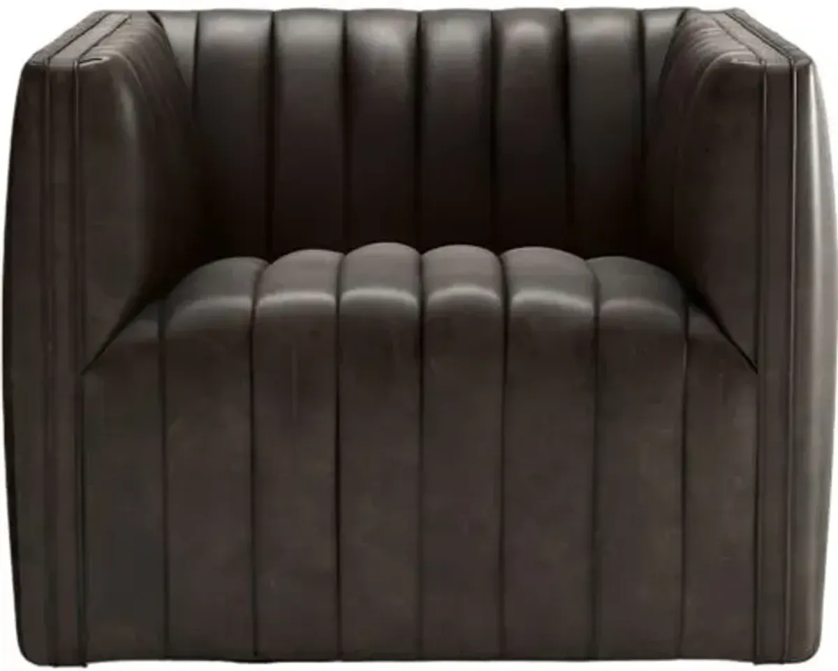 Deacon Channel Tufted Leather Swivel Chair