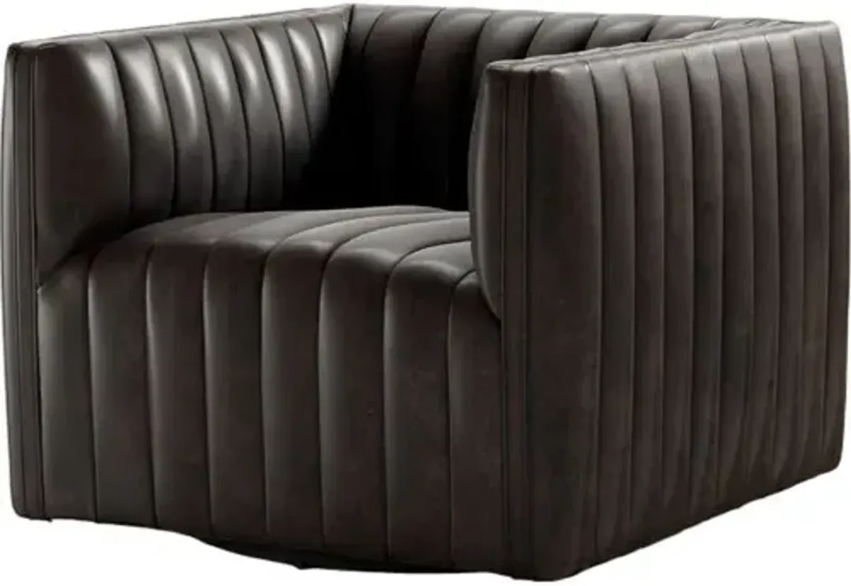 Deacon Channel Tufted Leather Swivel Chair