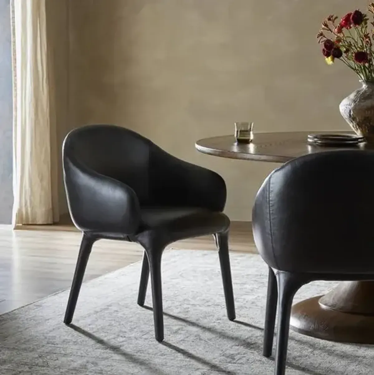 Uma Leather Dining Armchair - Sonoma Black