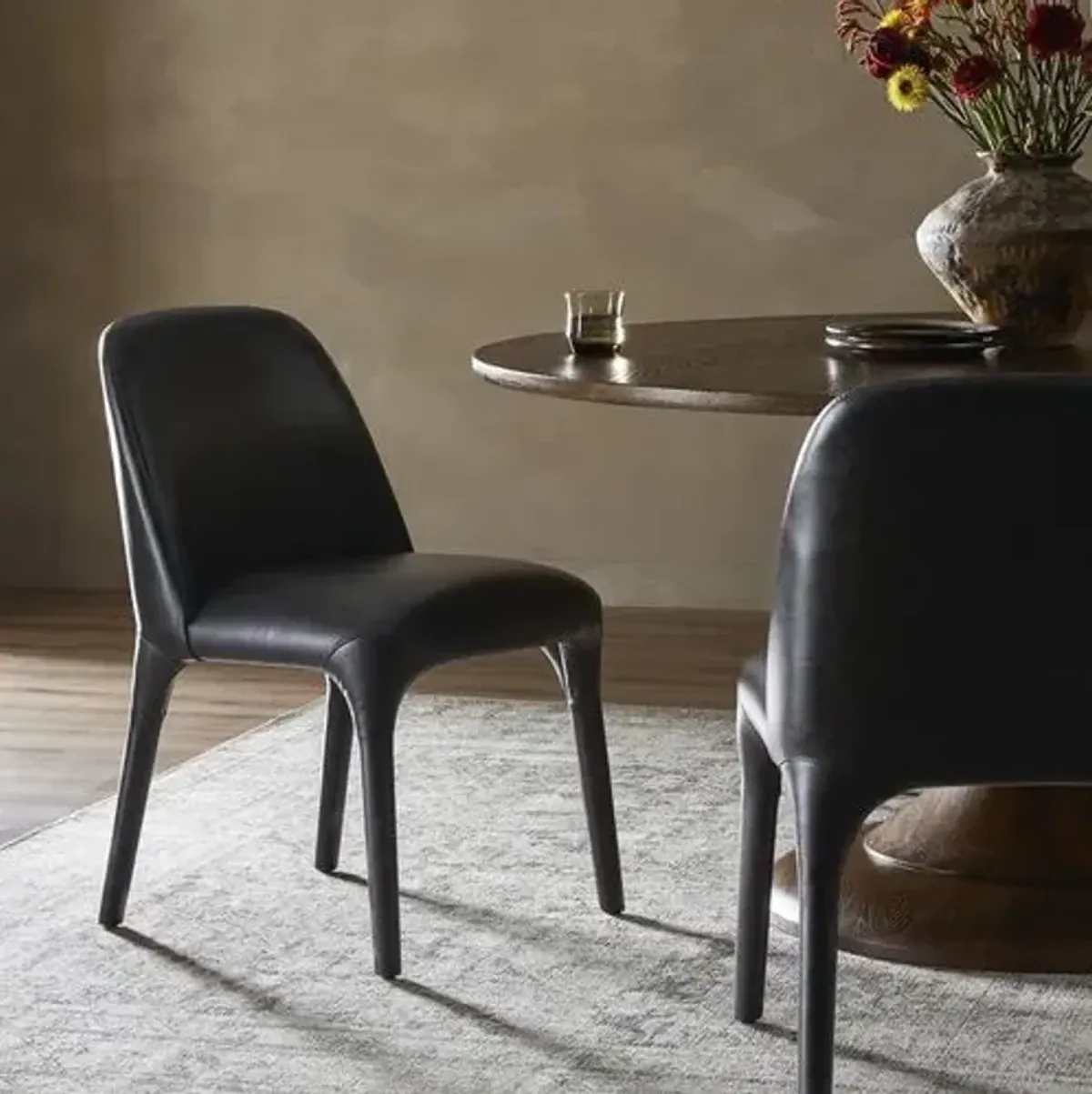 Uma Leather Dining Side Chair - Sonoma Black