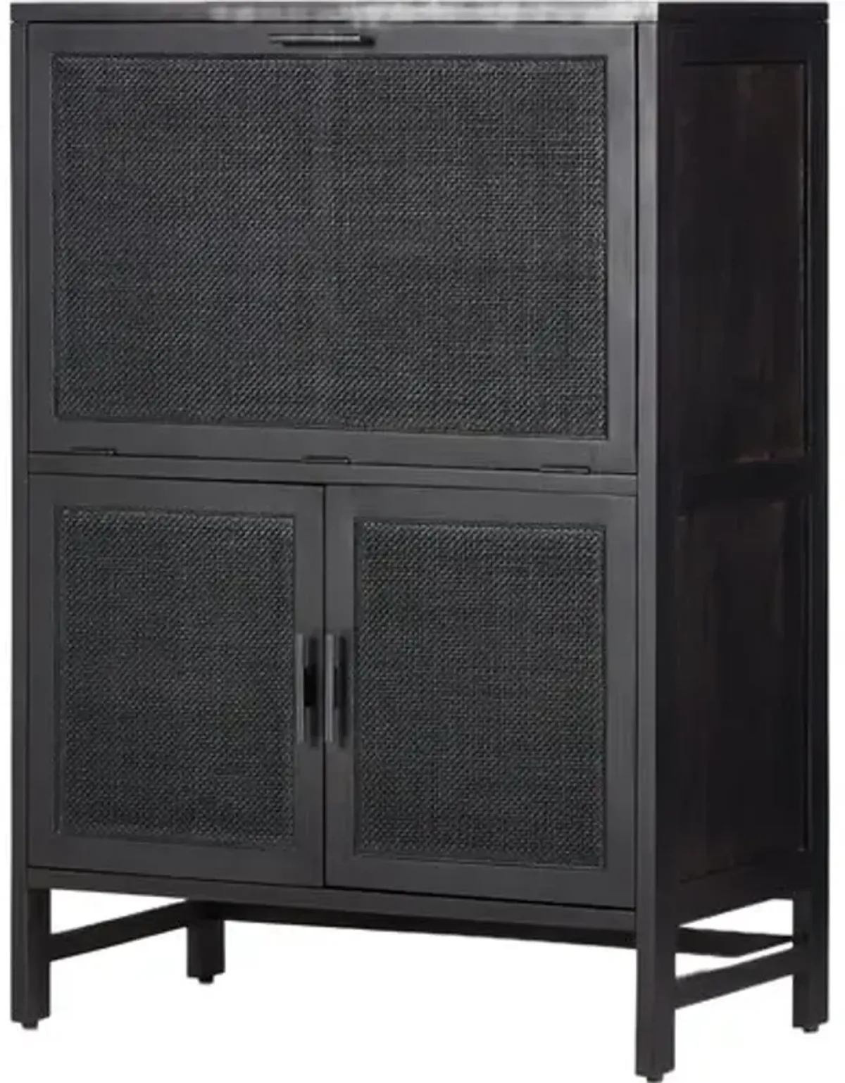 Thiago Cane Bar Cabinet - Black Wash Mango