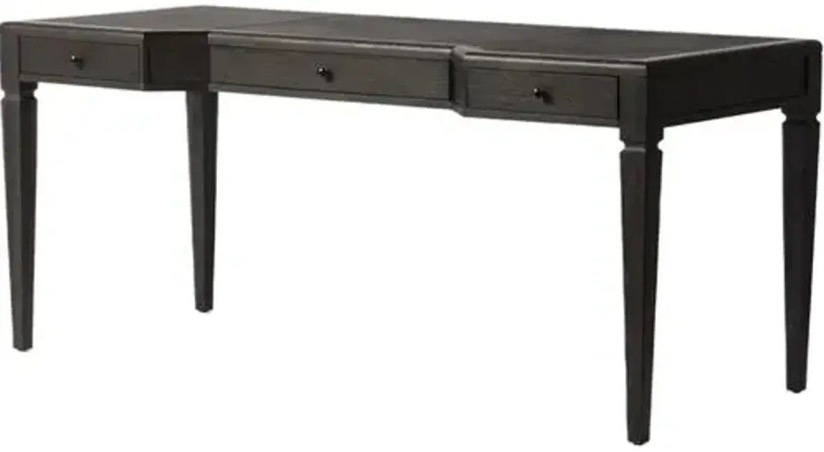 Solomon Leather-Top Desk - Distressed Black Oak