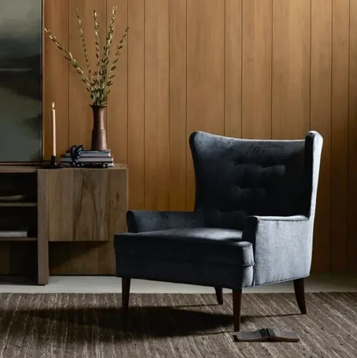 Skye Chair - Charcoal Worn Velvet - Gray