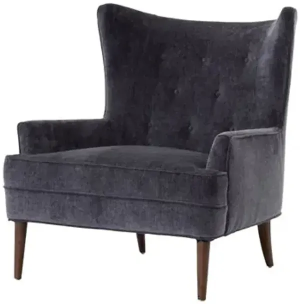 Skye Wingback Chair - Charcoal Worn Velvet - Gray - Comfortable, Stylish