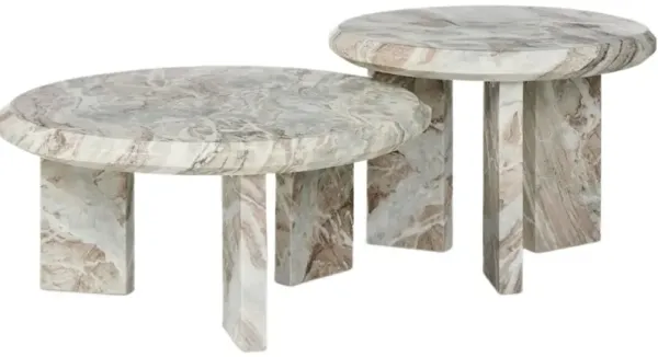 S/2 Sage Marble Nesting Coffee Table Set, Creamy Taupe