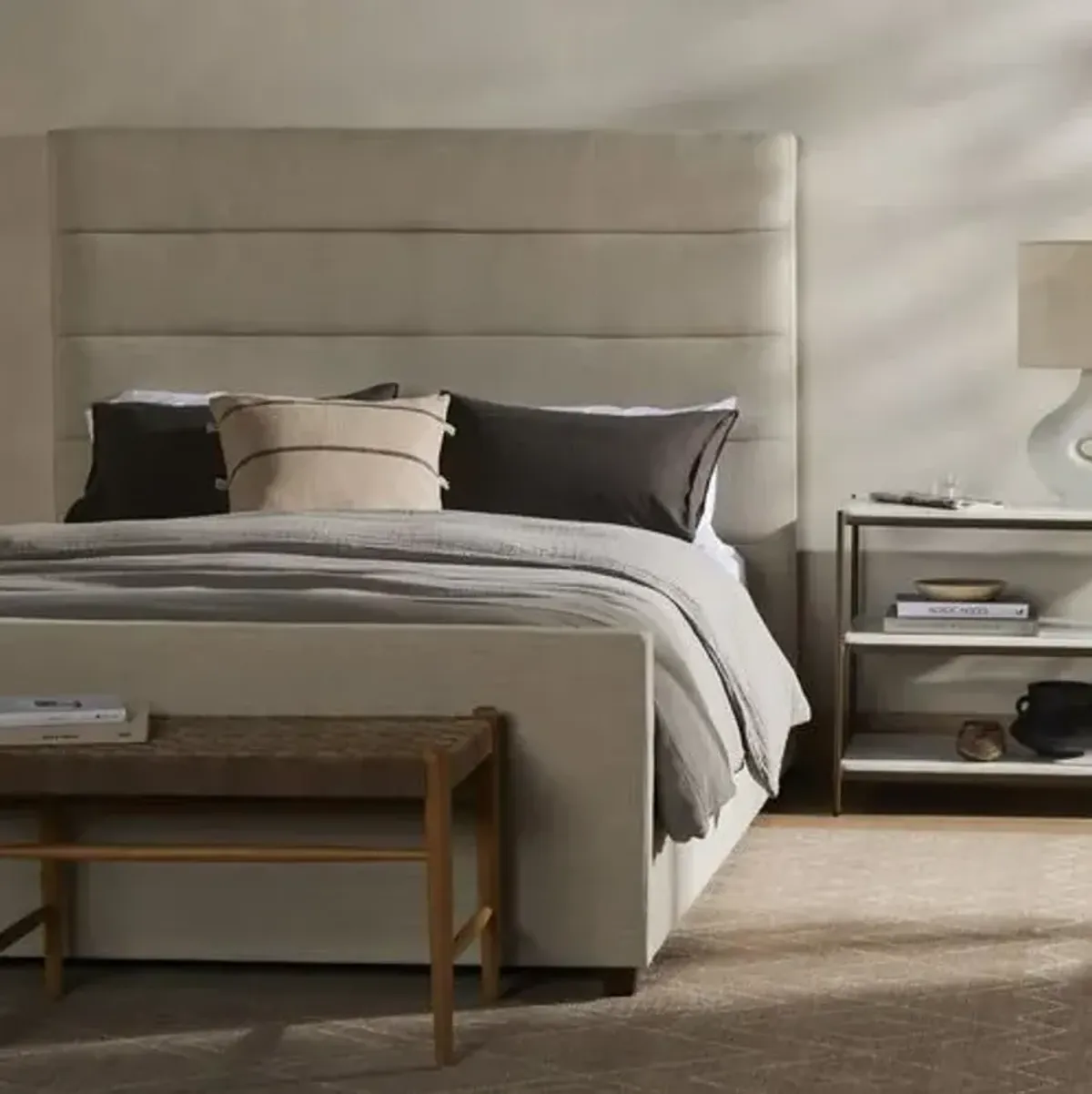 Rosalie Channel Tufted Linen Bed - Ivory