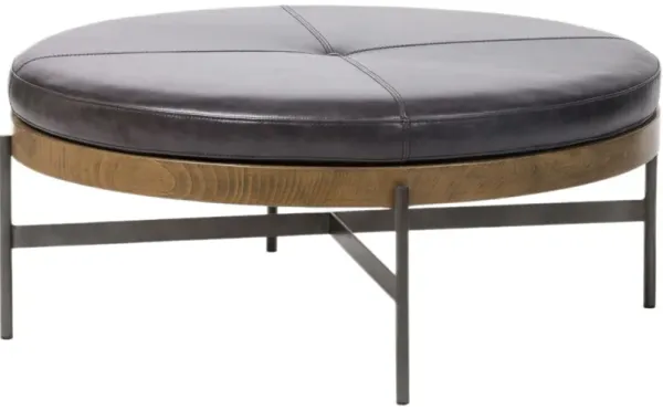 Remi Large Leather Ottoman, Sonoma Black