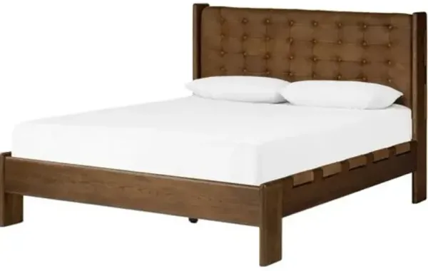 Odin Leather Tufted Bed - Brown