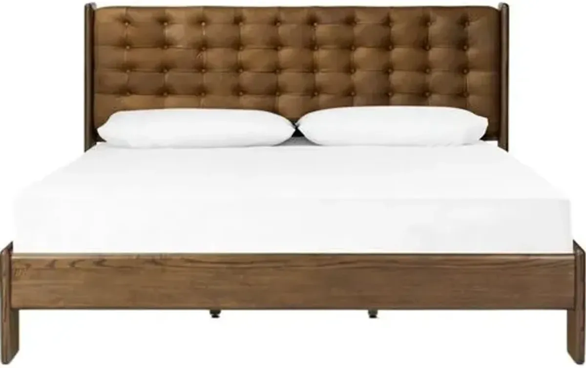 Odin Leather Tufted Bed - Brown