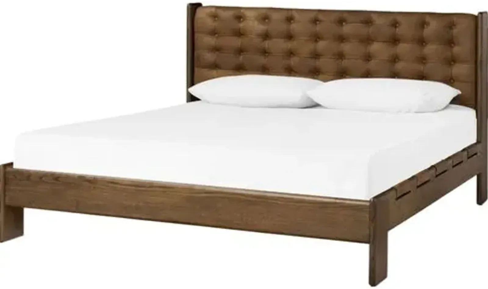 Odin Leather Tufted Bed - Brown