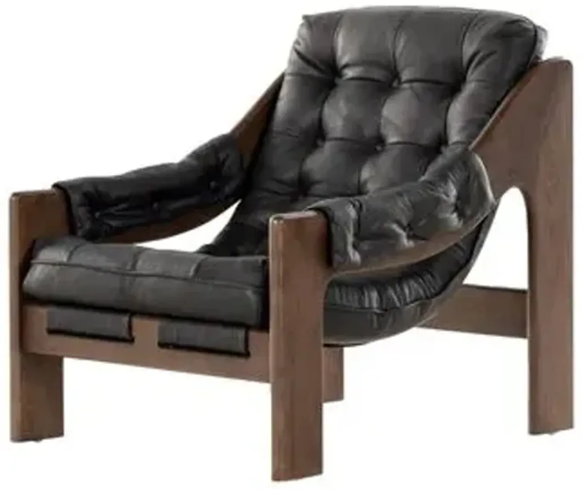 Odin Leather Tufted Sling Chair - Black