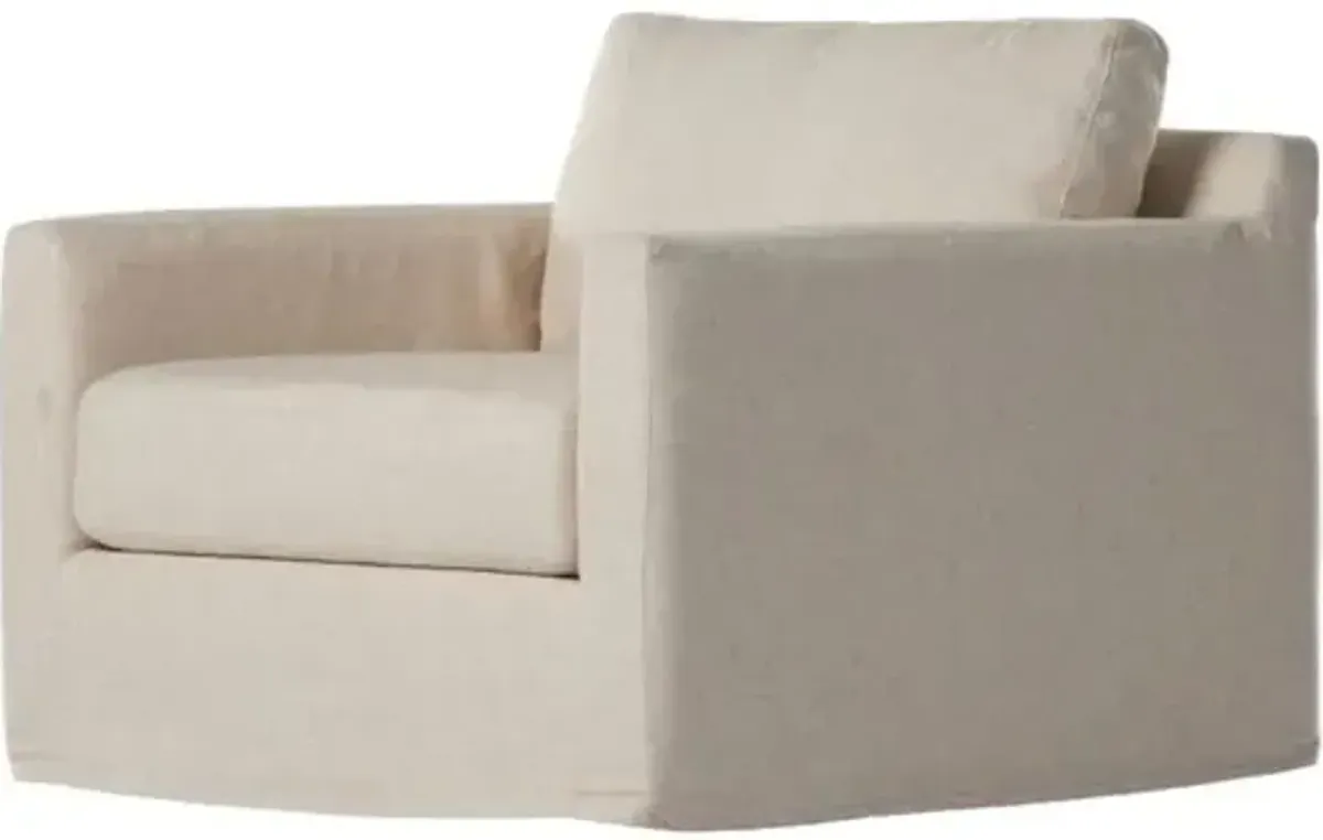 Noor Slipcover Swivel Chair - Performance Linen