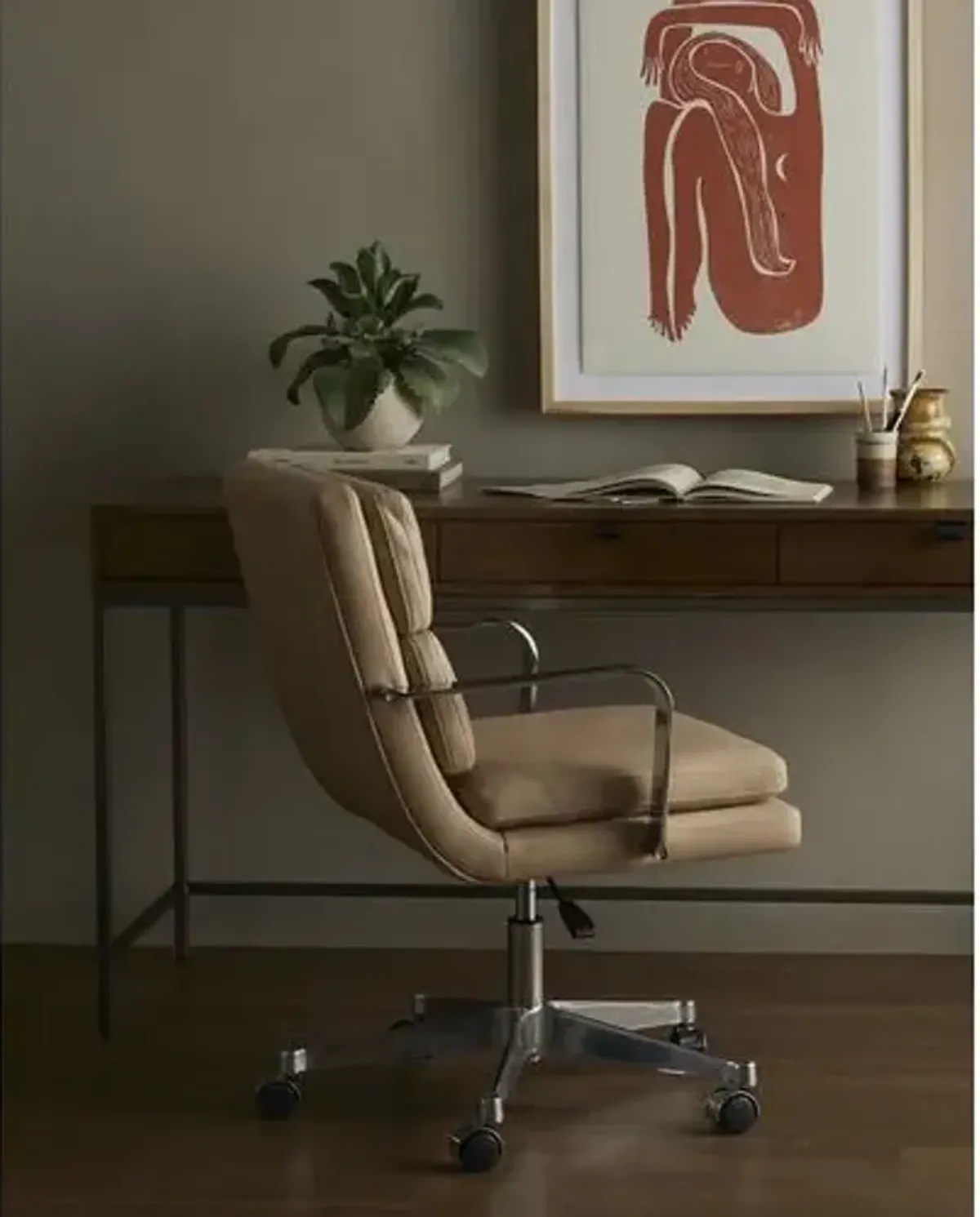 Michaela Leather Desk Chair - Palermo Nude - Beige