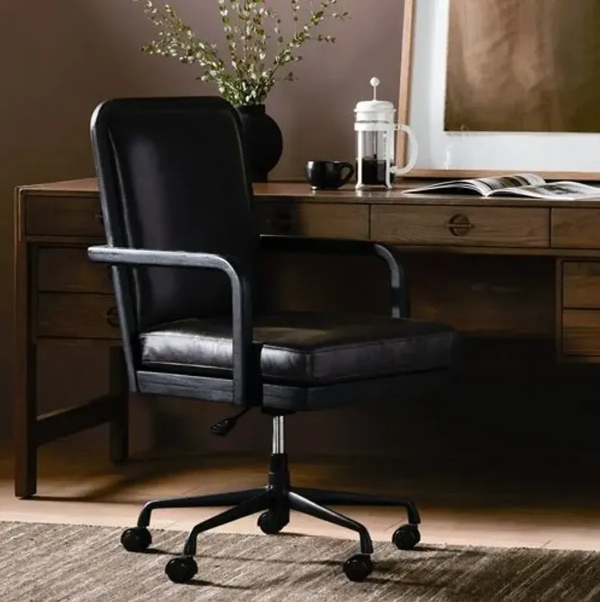 Marlow Leather Desk Chair - Sonoma Black