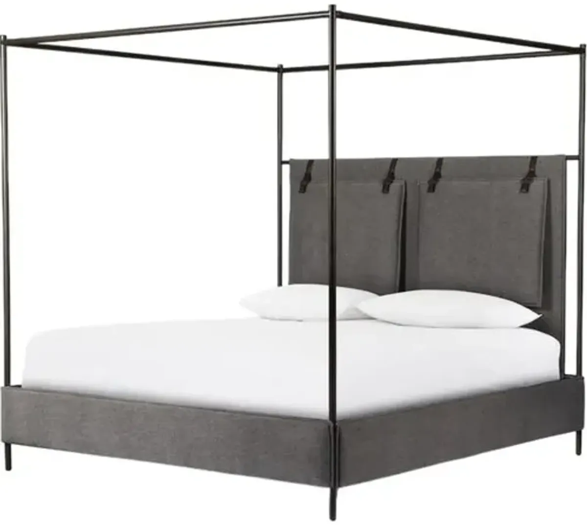 Malcolm Upholstered Canopy Bed - Gray