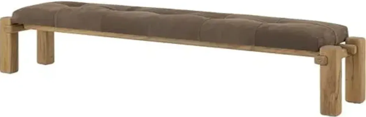 Louise Leather Accent Bench - Nubuck Cigar - Brown