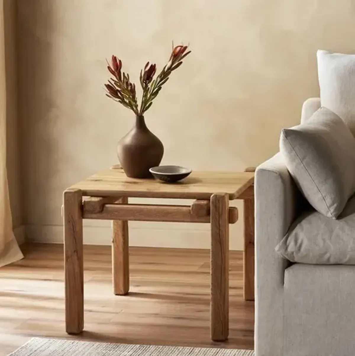 Louise End Table - Natural Reclaimed French Oak - Brown