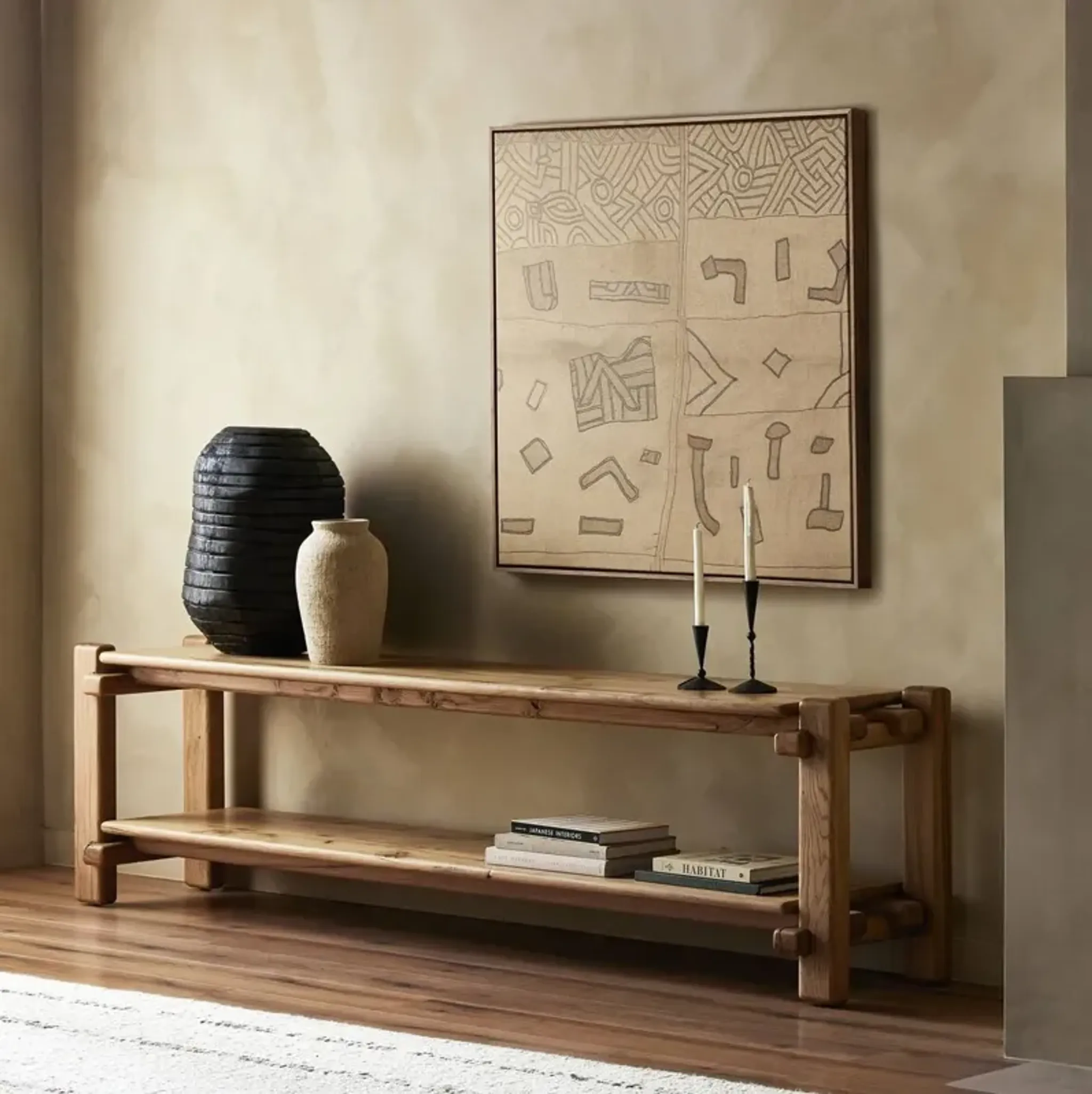 Louise Low Console Table Natural Reclaimed French Oak Brown One Kings ...