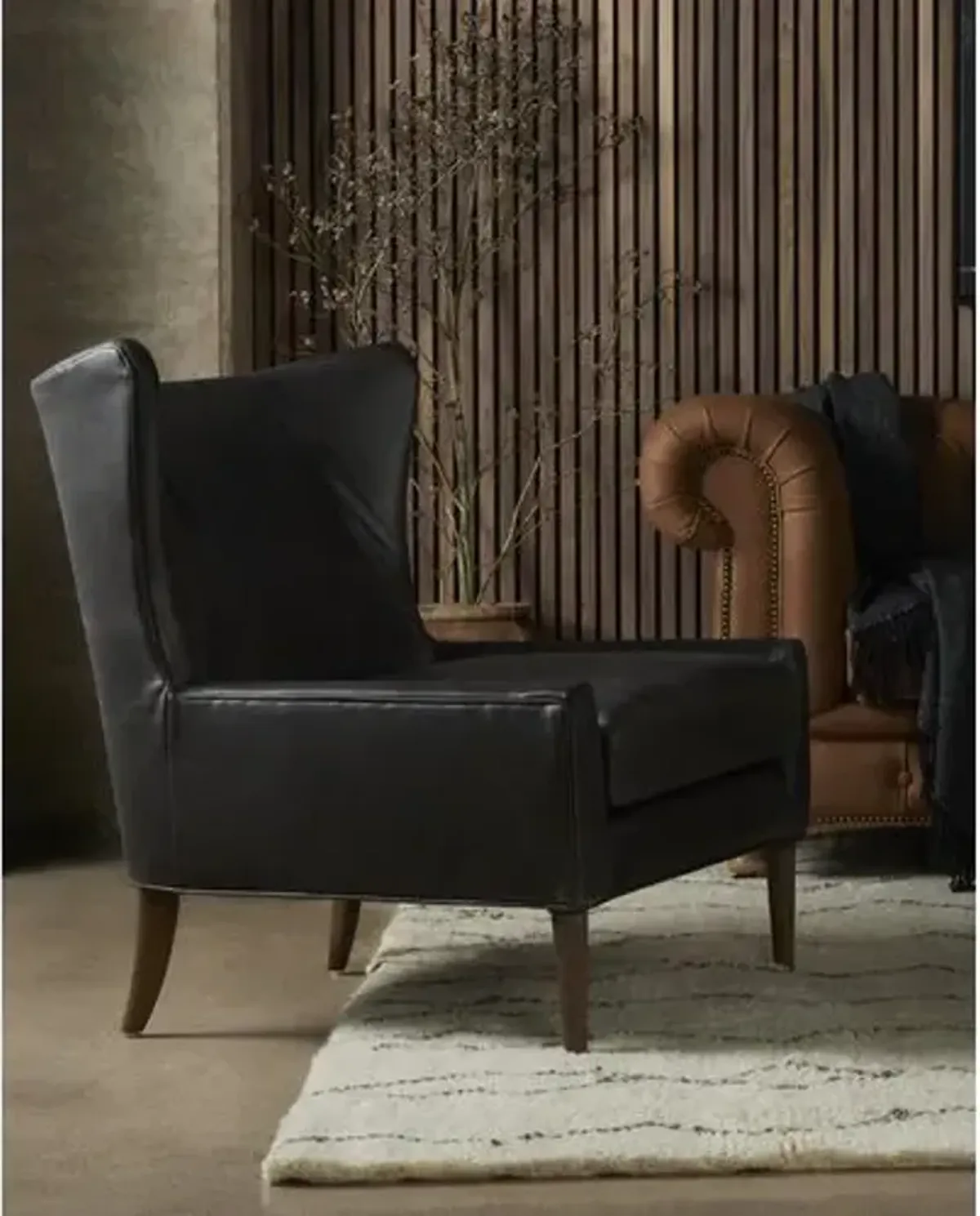 Linnea Wingback Leather Chair - Black