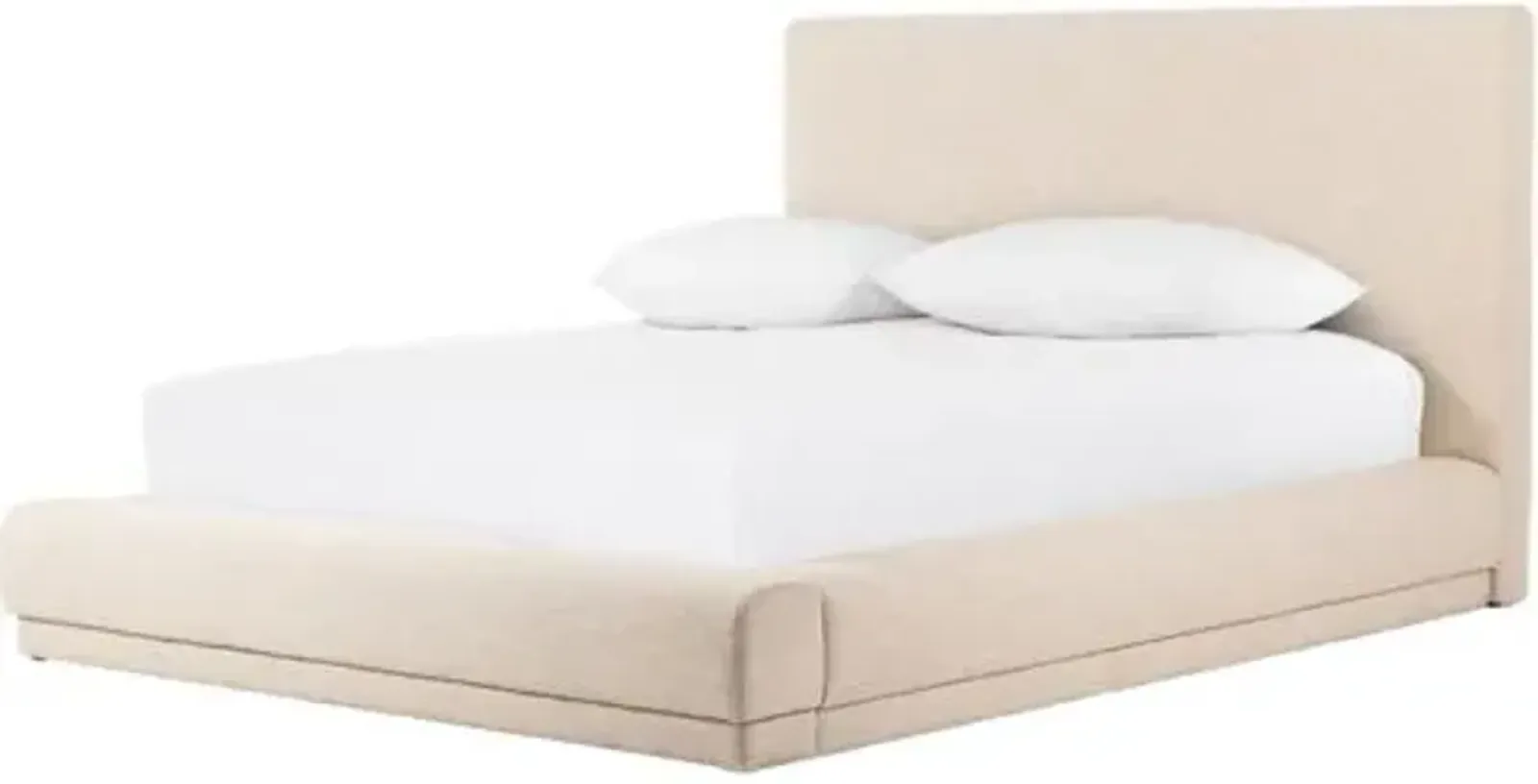 Levi Platform Bed - Bergamo Parchment - Beige, Upholstered, Comfortable & Durable