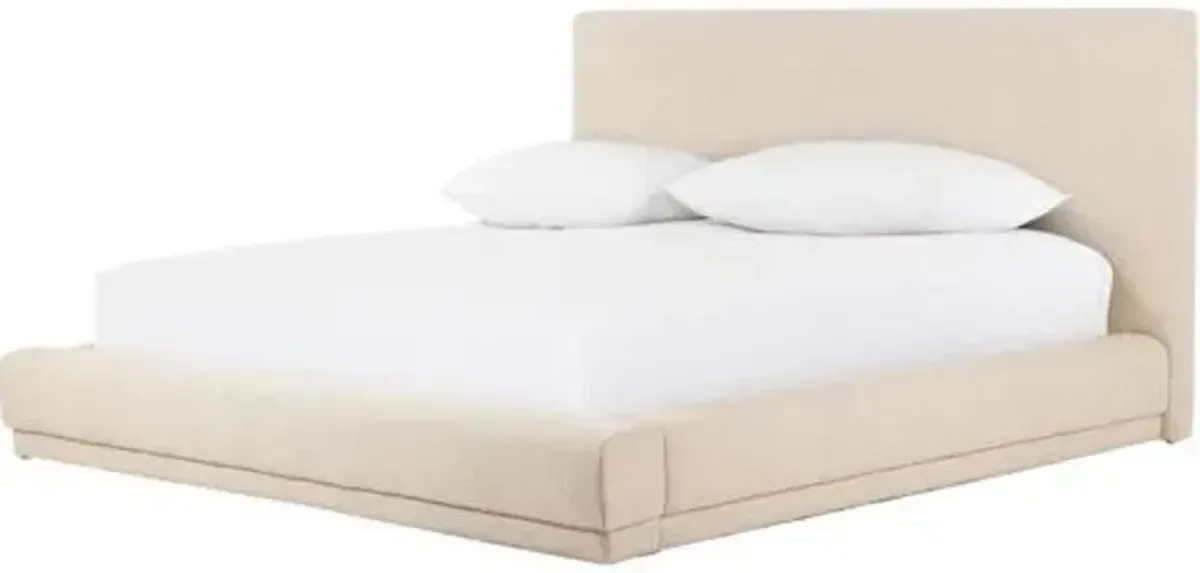 Levi Platform Bed - Bergamo Parchment - Beige, Upholstered, Comfortable & Durable