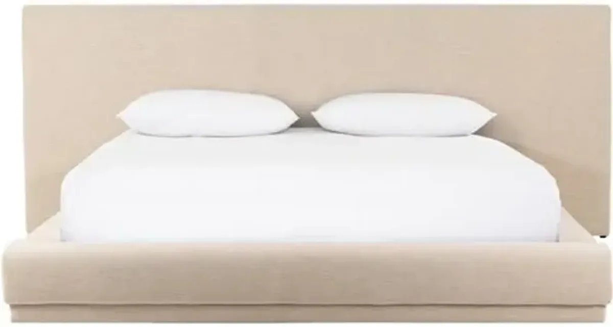 Levi Platform Bed - Bergamo Parchment - Beige, Upholstered, Comfortable & Durable