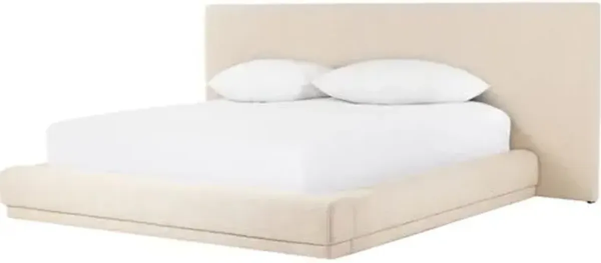 Levi Platform Bed - Bergamo Parchment - Beige, Upholstered, Comfortable & Durable