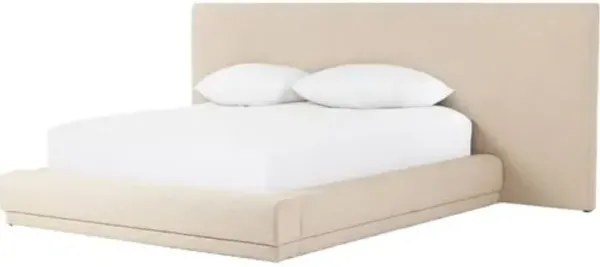 Levi Platform Bed - Bergamo Parchment - Beige, Upholstered, Comfortable & Durable