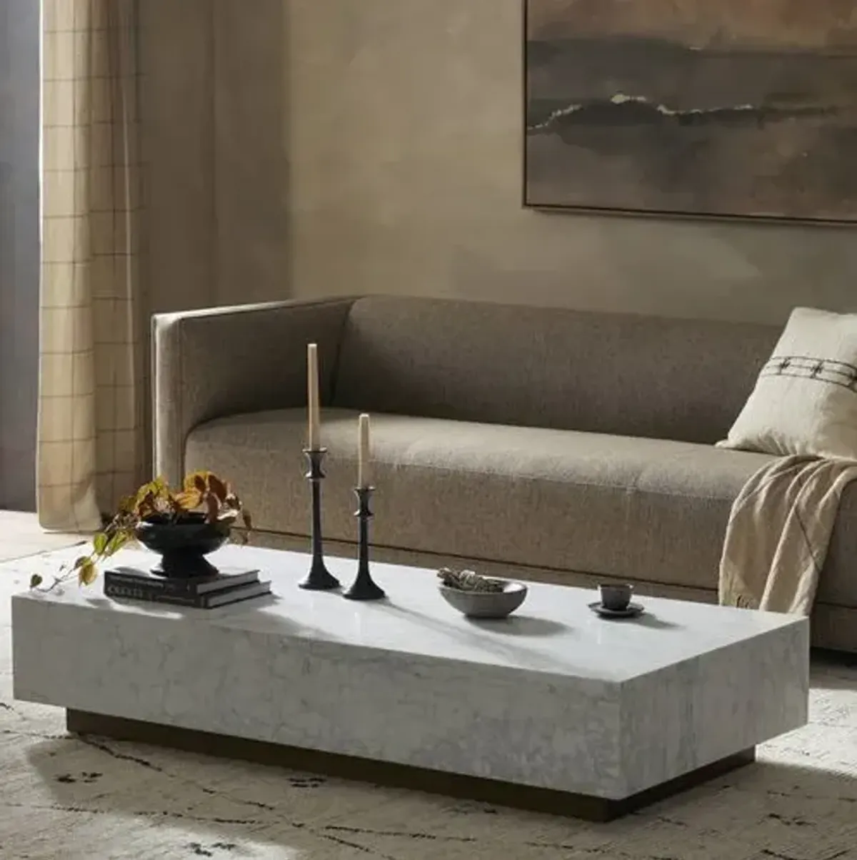 Leona Rectangular Coffee Table - White Carrara Marble